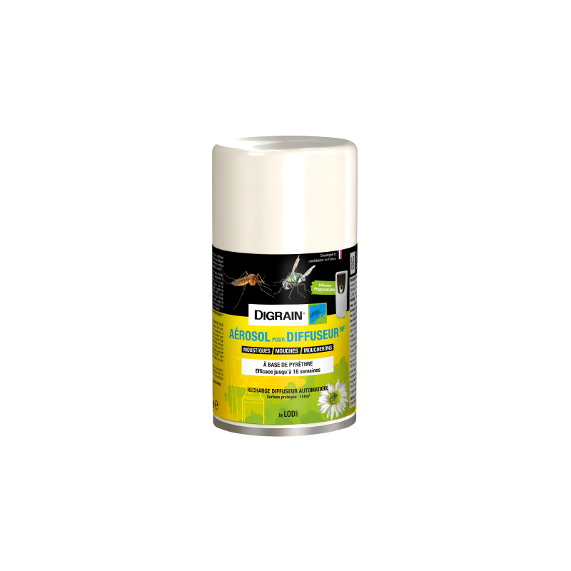 Digrain Recharge Aérosol pour Diffuseur Automatique Anti-Moustiques, Mouches & Moucherons – 250ml
